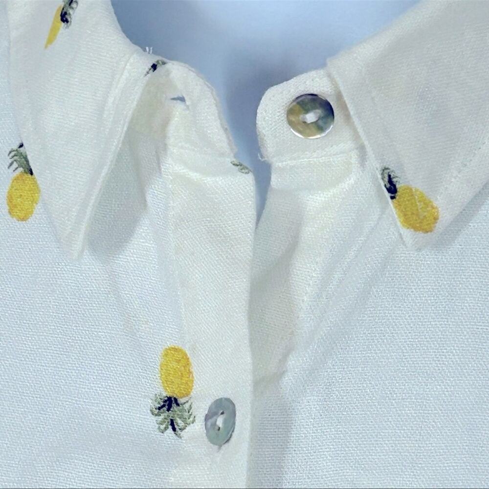 Rae Dunn Pineapple Linen Button Down Shirt Large NWT Resort Vacation - Picture 9 of 13